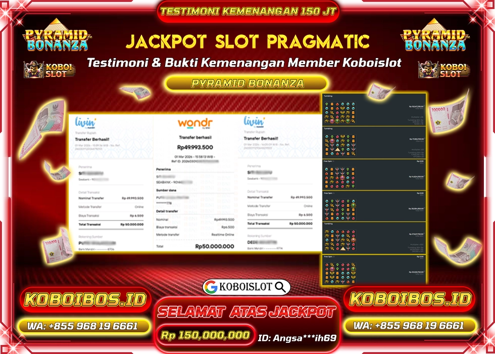 BUKTI KEMENANGAN SLOT GACOR PYRAMID BONANZA Rp150.000.000,- LUNAS